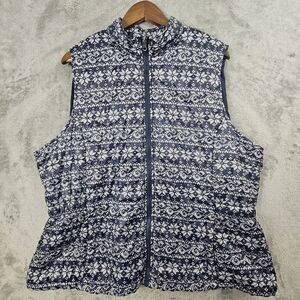 Basic Editions Puffer Vest Women's 2X Blue Snowflake Elastic Waist Lightweight